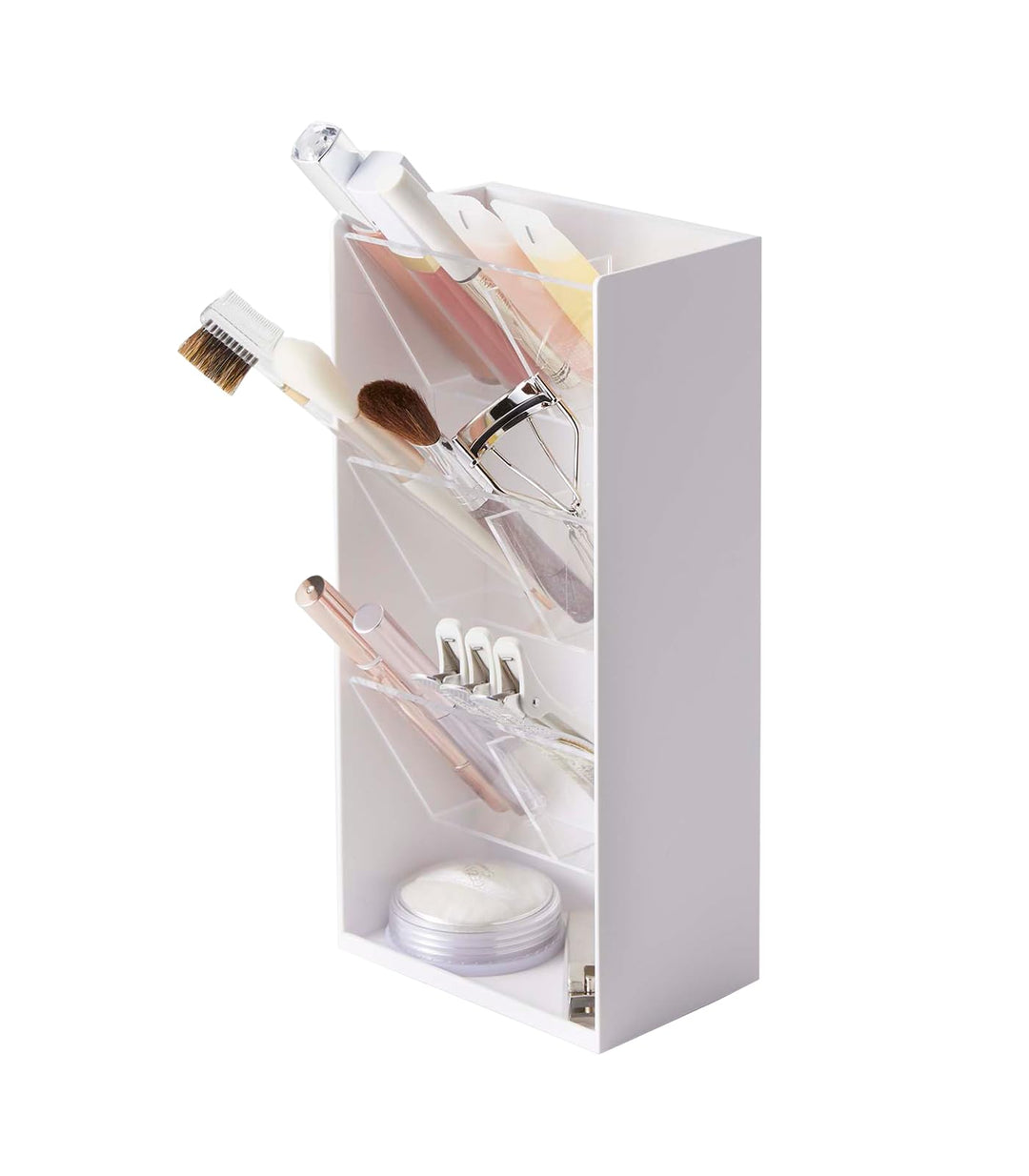 Yamazaki 5603 TOWER Makeup Storage Case, white, ABS Resin/Polycarbonate/Silicone, 12 x 7.7 x 25 cm W