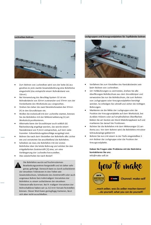 Bohrlehre für Lochreihen, Bohrgruppen und Griffbohrungen im 32mm Abstandsmass Bohrdurchmesser 5mm (0