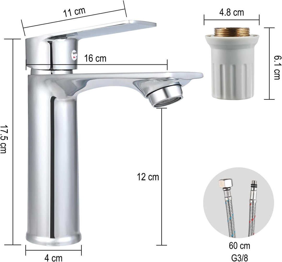 Wasserhahn Bad, Waschtischarmatur aus Edelstahl, Einhebelmischer für Waschbecken mit Keramikkartusch
