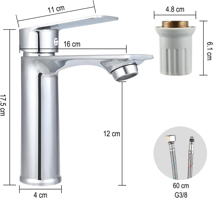 Wasserhahn Bad, Waschtischarmatur aus Edelstahl, Einhebelmischer für Waschbecken mit Keramikkartusch