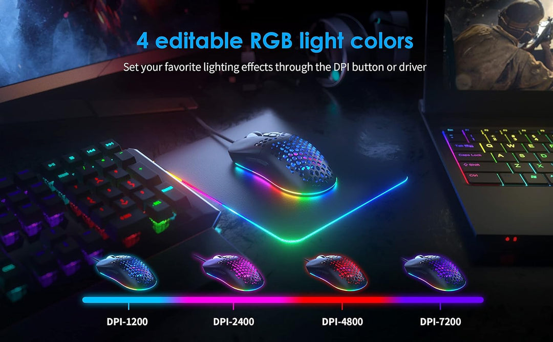 CYD C306 Kabelgebundene Gaming-Mäuse mit 7200 DPI Sensor, Gaming-Mäusen mit 2.5m Kabel, Gaming-Maus