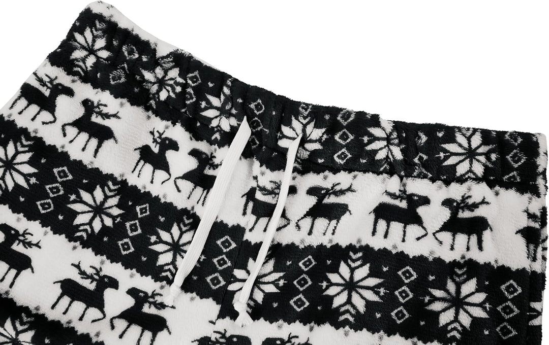 Runcati Schlafanzughose Herren Lang Fleece Warm Weihnachts Rentier Hose Freizeithose mit Taschen und