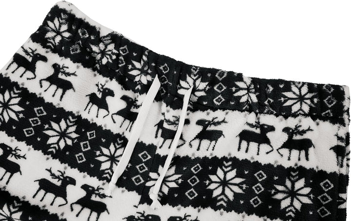 Runcati Schlafanzughose Herren Lang Fleece Warm Weihnachts Rentier Hose Freizeithose mit Taschen und