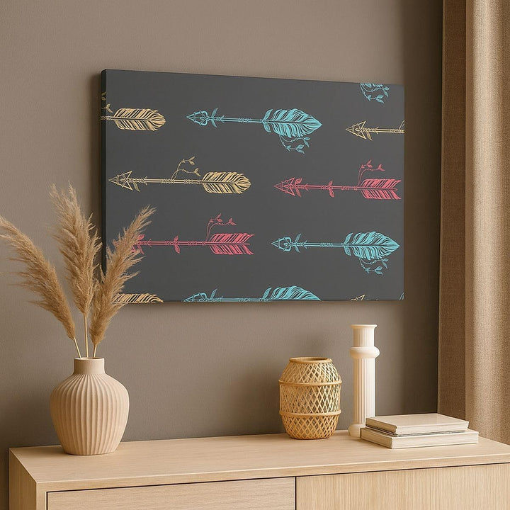 ARTTOR Bilder auf Leinwand 100x70cm Leinwandbild mit Rahmen Pfeil Feder Gross Wanddeko Bild Schlafzi