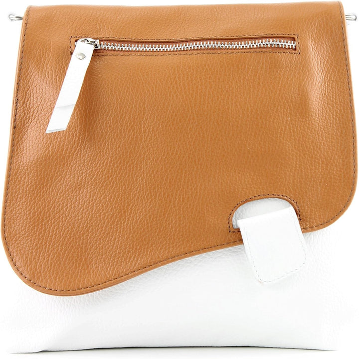 modamoda de - T146 - ital Messengertasche Umhängetasche aus Leder Weiss/Camel, Weiss/Camel