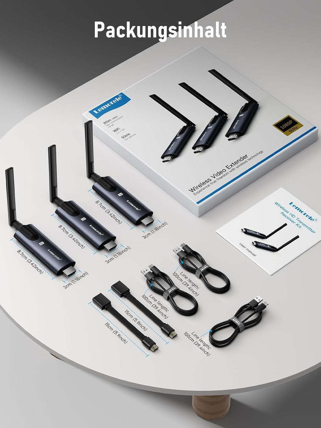 Lemorele Wireless HDMI Set mit 2 Empfängern, bis 200m, 1080P@60Hz 1TX+2RX, 1TX+2RX