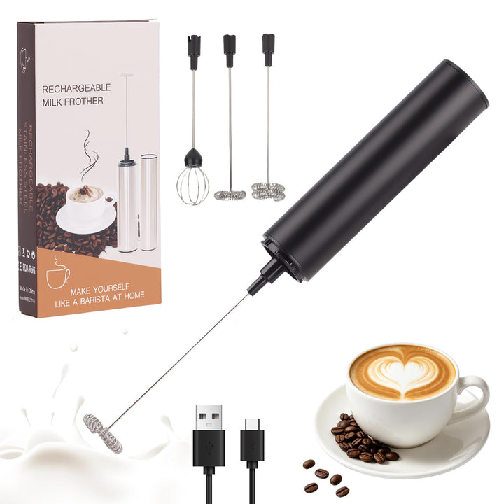 Milchaufschäumer Stab - Elektrischer Schneebesen, USB 800mah, 3 Aufsätzen 2 Geschwindigkeiten, Milch