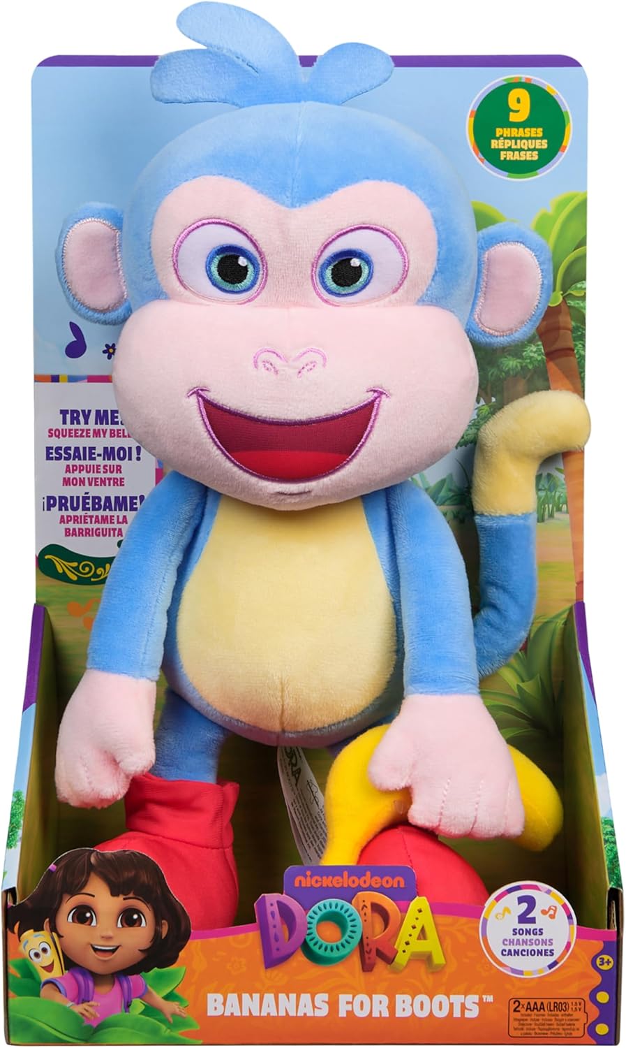 DORA Bananenfreund Boots - ca. 30 cm grosse, interaktive Plüschfigur zur beliebten TV-Serie mit 2 Li