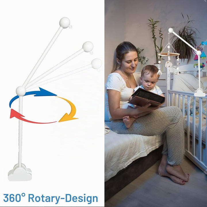 Baby Mobile Halterung, Abnehmbarer Verstellbar Weiss Holz Mobile Aufhänger Wickeltisch für Babybett,
