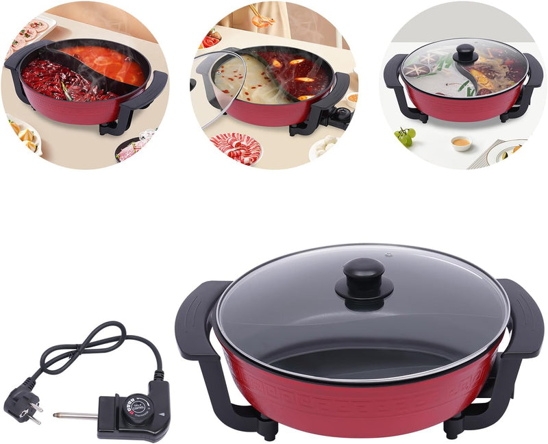 Hot Pot 1300W 220V, Elektrisch Hotpot 6L Twin Kochtopf Feuertopf Suppentopf mit Deckel, 2 Kammern Ho