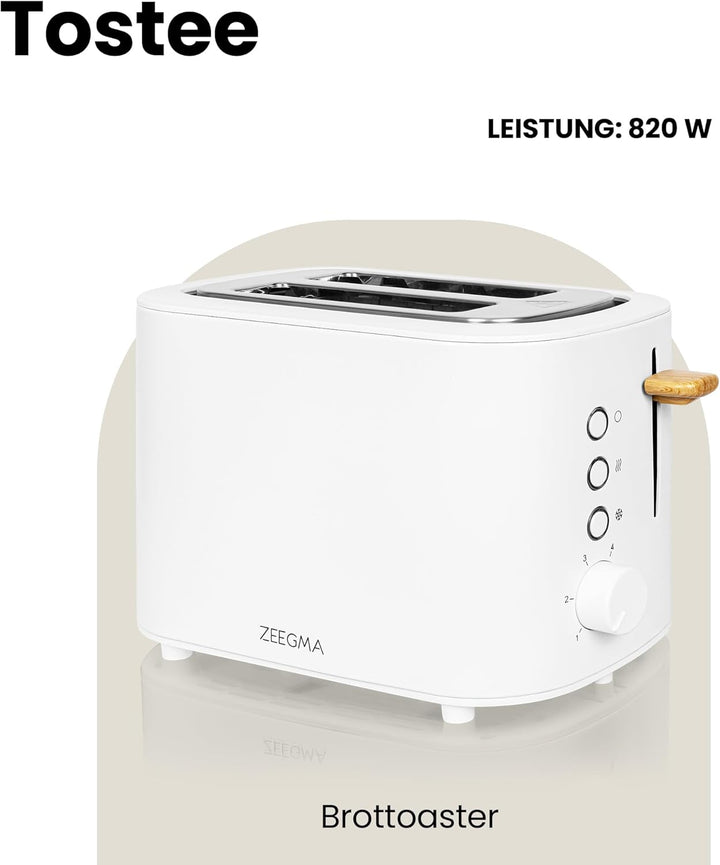 ZEEGMA TOSTEE 2-Scheiben-Toaster, Leistung 820 W, Auftau-, Aufwärm- und Stoppmodus, Krümelfach, Zeit