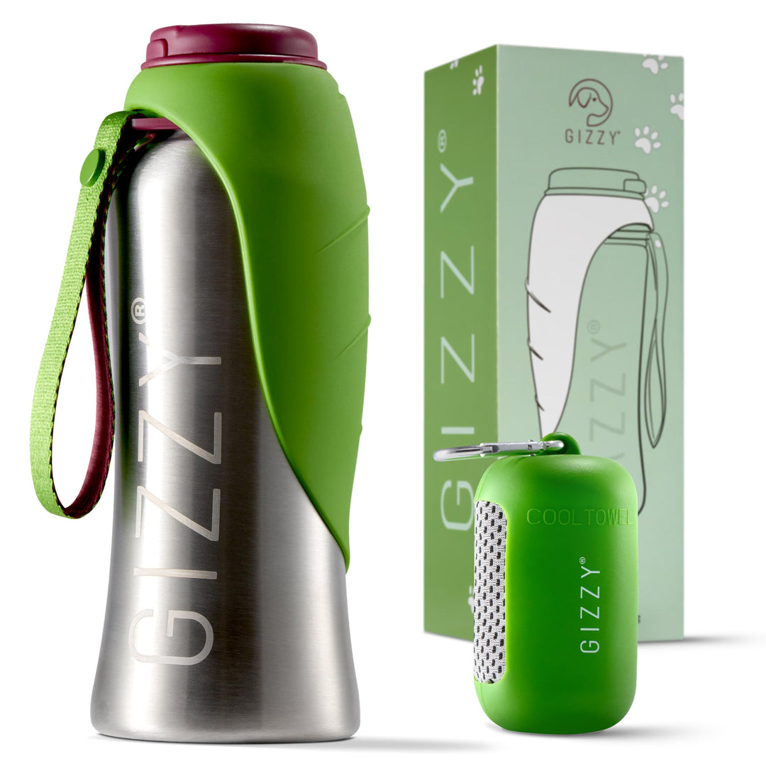 GIZZY® Trinkflasche Hunde für unterwegs - auslaufsicher & robust aus Edelstahl, in 2 Grössen inkl. w