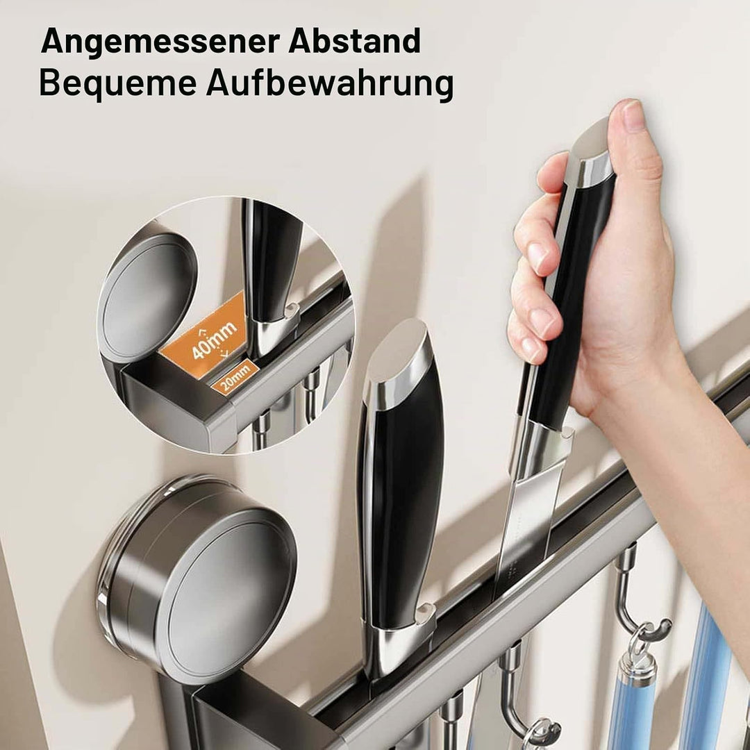 Hakenleiste Küche Ohne Bohren mit Saugnapf,Selbstklebende Hakenleiste mit 8 Abnehmbaren Haken, 40 cm