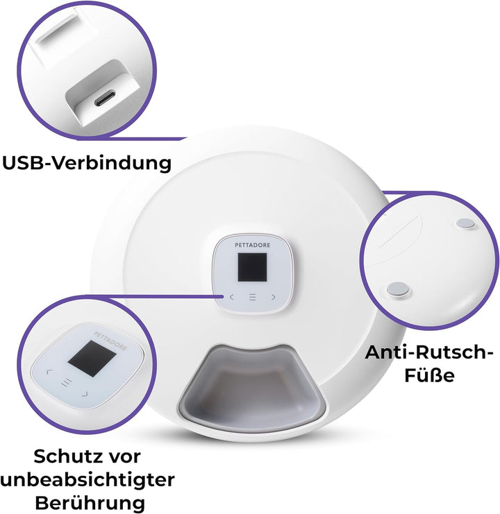 Pettadore Nutri Turn - Futterautomat Katze/Hund - Smart mit App - 6 Mahlzeiten Nass- und Trockenfutt