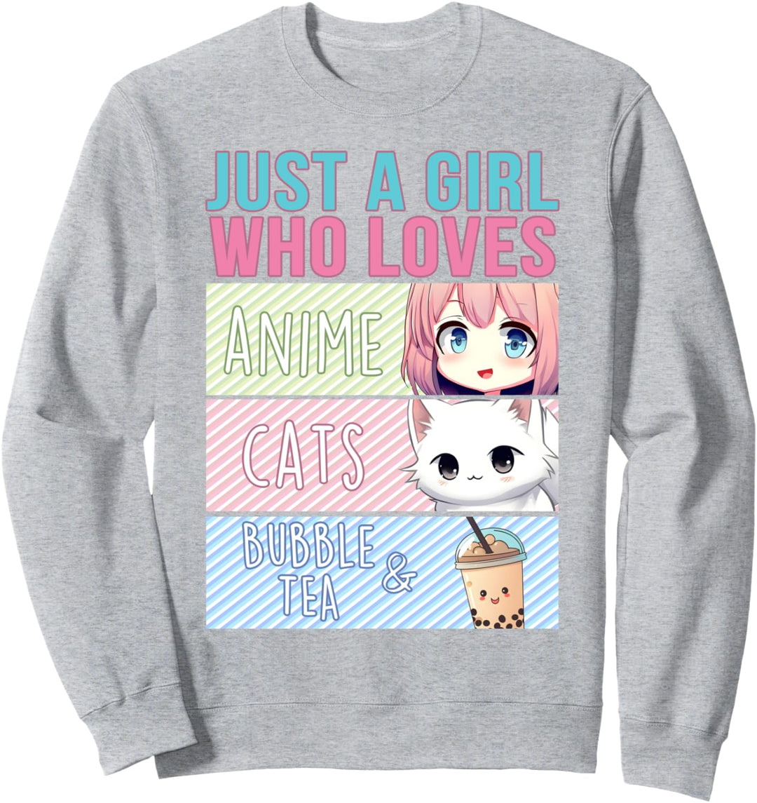 Nur ein Mädchen, das Anime, Katzen und Bubble Tea liebt Kawaii Teens Sweatshirt