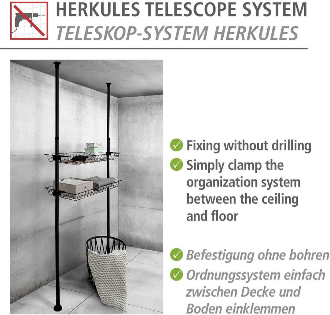 WENKO Teleskop-System Herkules Duo, verstellbares Ordnungssystem, 3 Kleiderstangen & Korb Herkules,