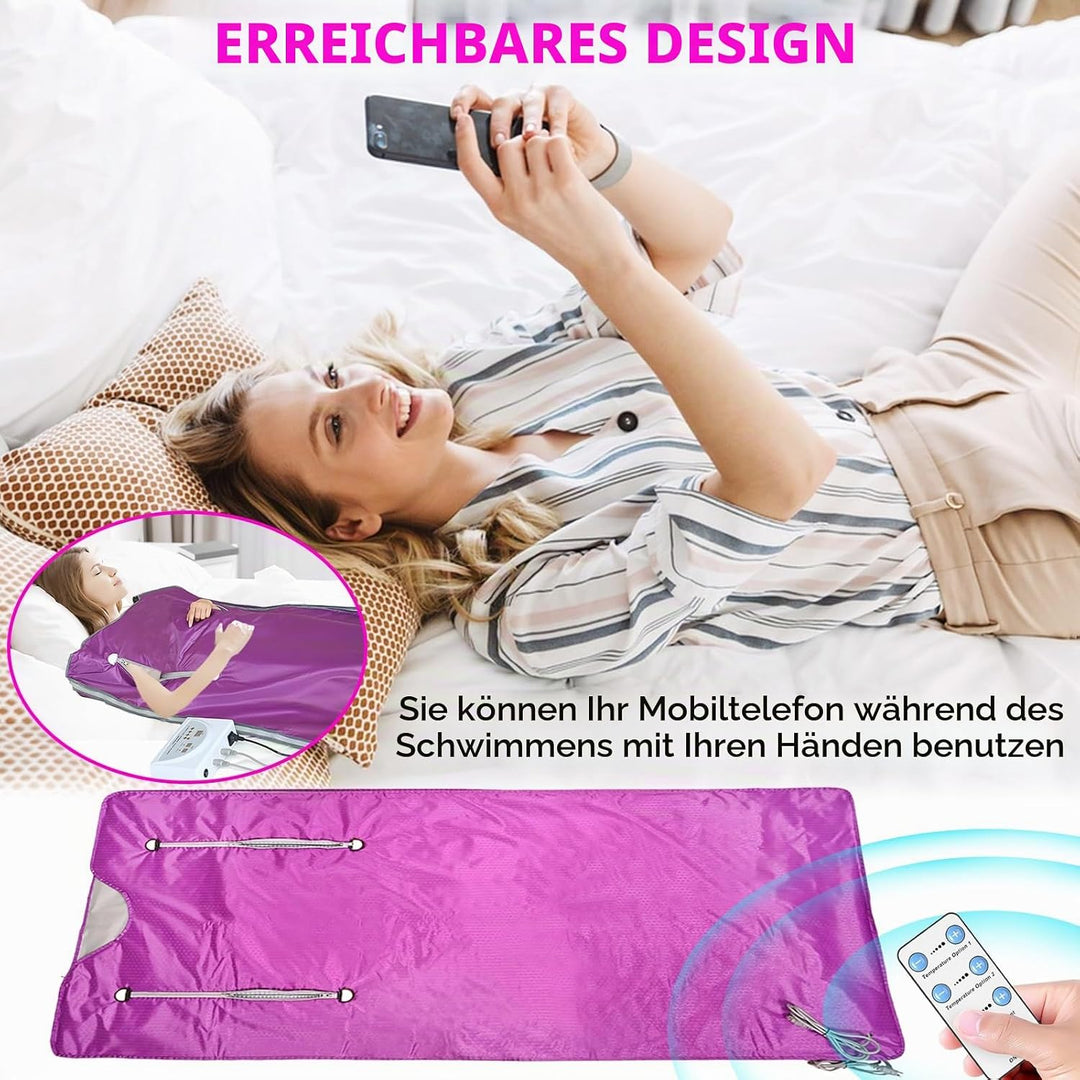 Infrarot Saunadecke, 2 Zone Infrared Sauna Blanket mit Reissverschluss 100 Duschhauben 10 Badebeutel