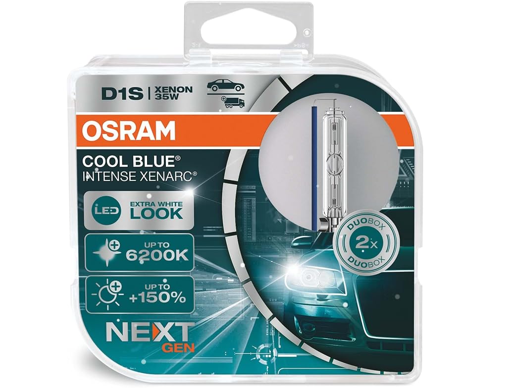 OSRAM XENARC COOL BLUE INTENSE D1S, 150% mehr Helligkeit, bis zu 6.200K, Xenon-Scheinwerferlampe, LE