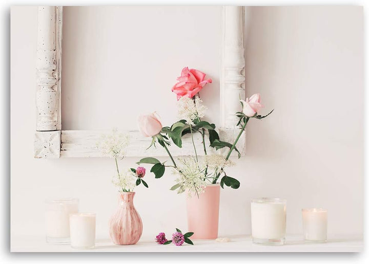 Feeby Wandbild Blumen Druckbild Leinwandbild Shabby Chic Rosa 100x70 cm M14325 100x70 cm, M14325 100