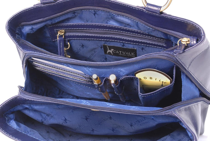 Catwalk Collection Handbags - Damen Leder Schultertasche - Handtasche Mittelgross - Tote Bag - Arbei