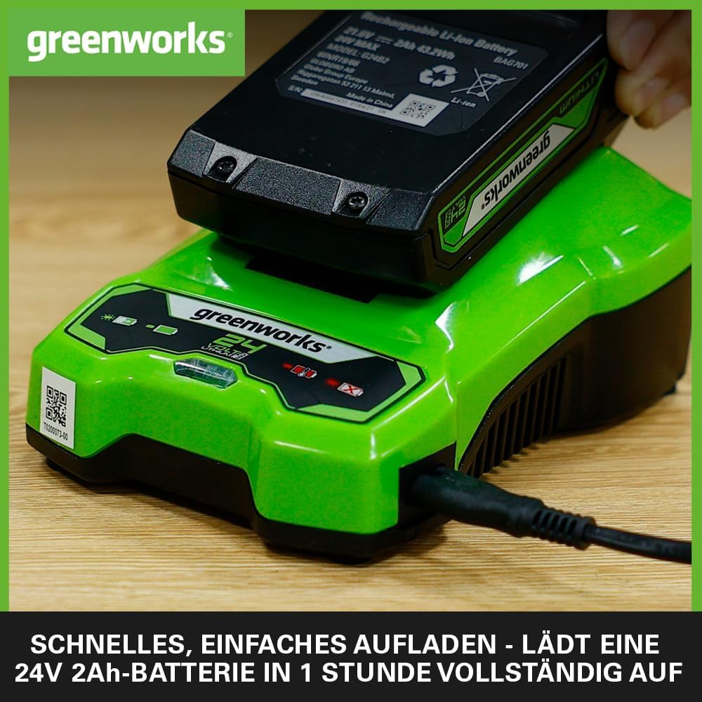 Greenworks 24V 2A Akku Ladegerät, für Greenworks 24V Batterien G24B2 & G24B4, Original Greenworks La