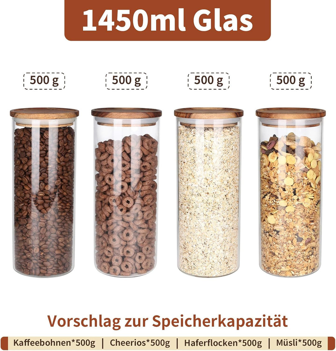 KKC glasbehälter mit holzdeckel, luftdicht borosilikatglas vorratsgläser, küche vorratsdose aufbewah