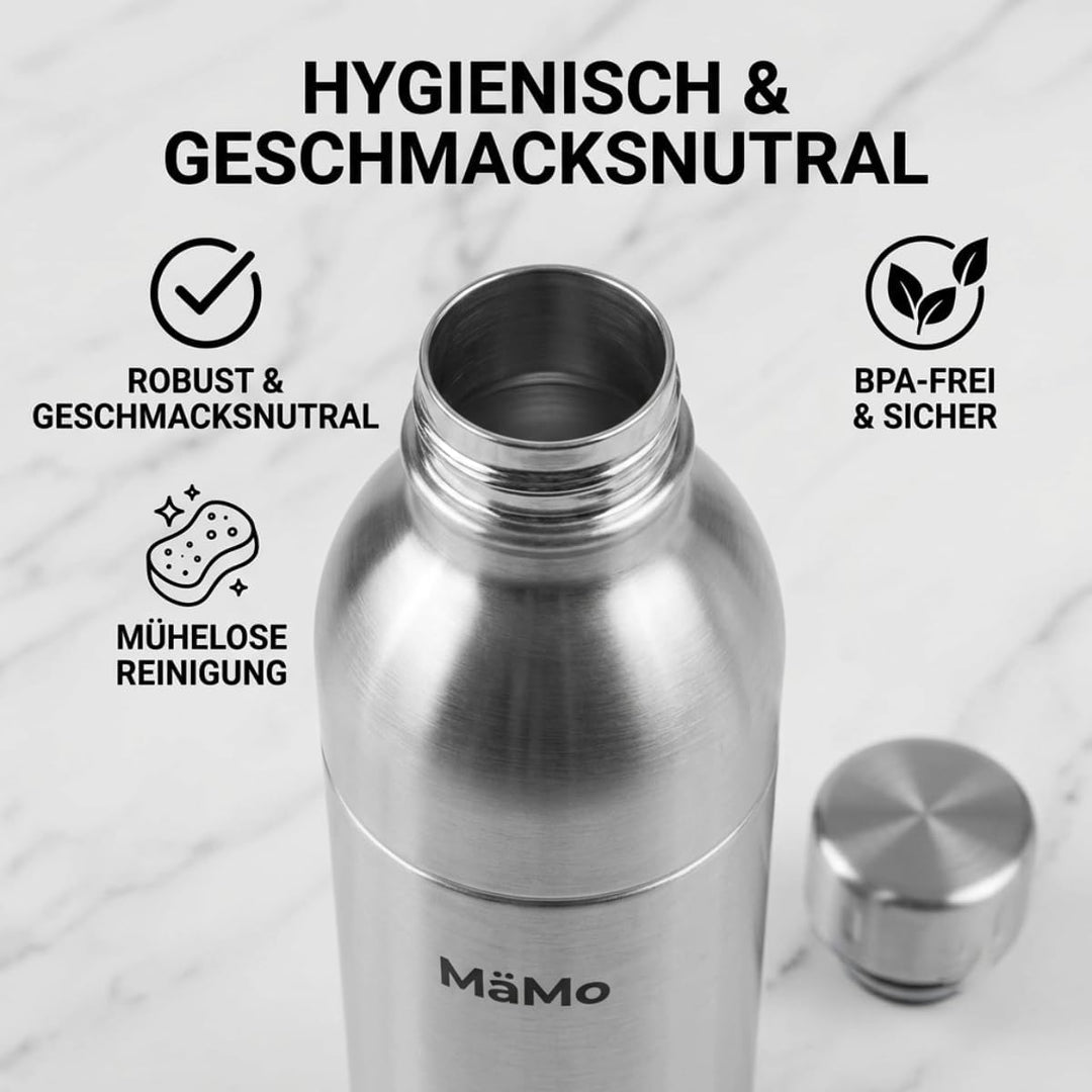 Ersatzflasche, Nur Edelstahl Sprudler: (Silber) | Leicht, robust &amp; ideal für unterwegs. Wiederverwen