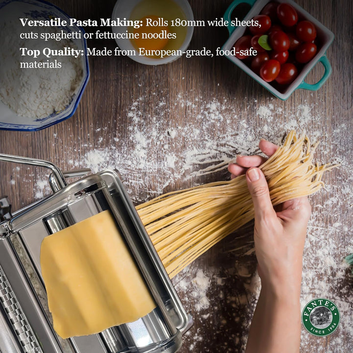 Fante's Doppelschneider Classic Pasta Maker, Handkurbel Nudelpresse mit einstellbaren Dickeneinstell