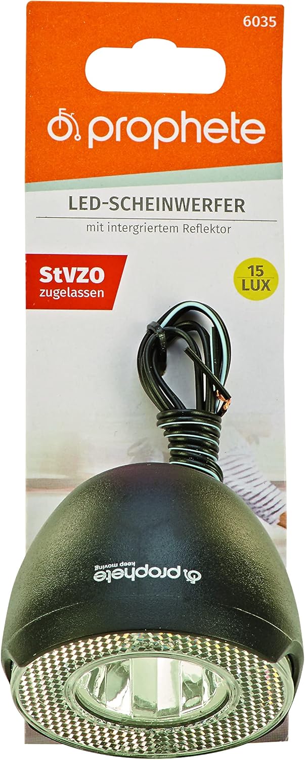 Prophete Fahrradbeleuchtung, Fahrradlicht mit LED Scheinwerfer, 1W-LED 15 Lux