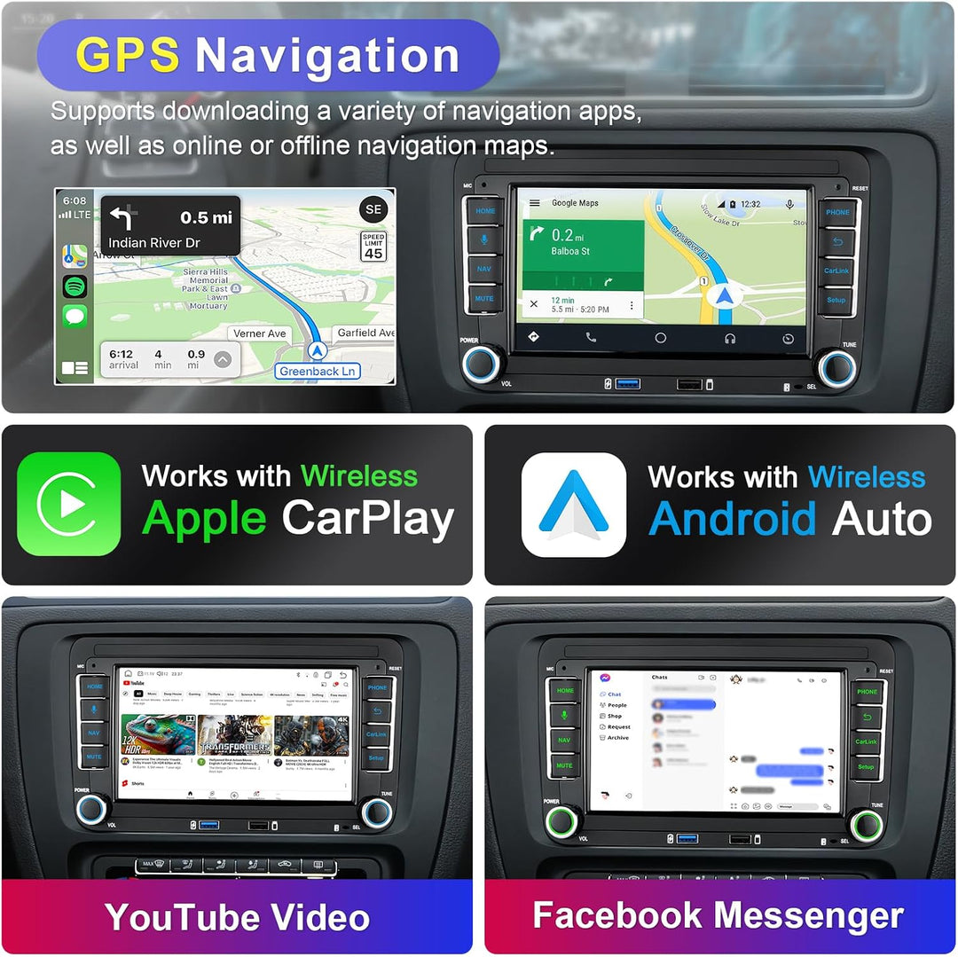 DAB+ Android Autoradio mit Navi Bildschirm für VW Golf 5 6 Seat Passat Sharan Tiguan, Wireless Andro