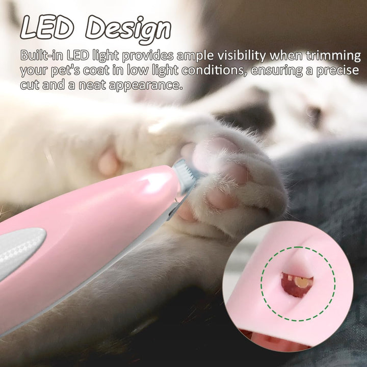Pfotentrimmer für Hunde/Katze Rosa,Hundeschermaschine mit LED-Licht,Hunde Haarschneidemaschine Wasse