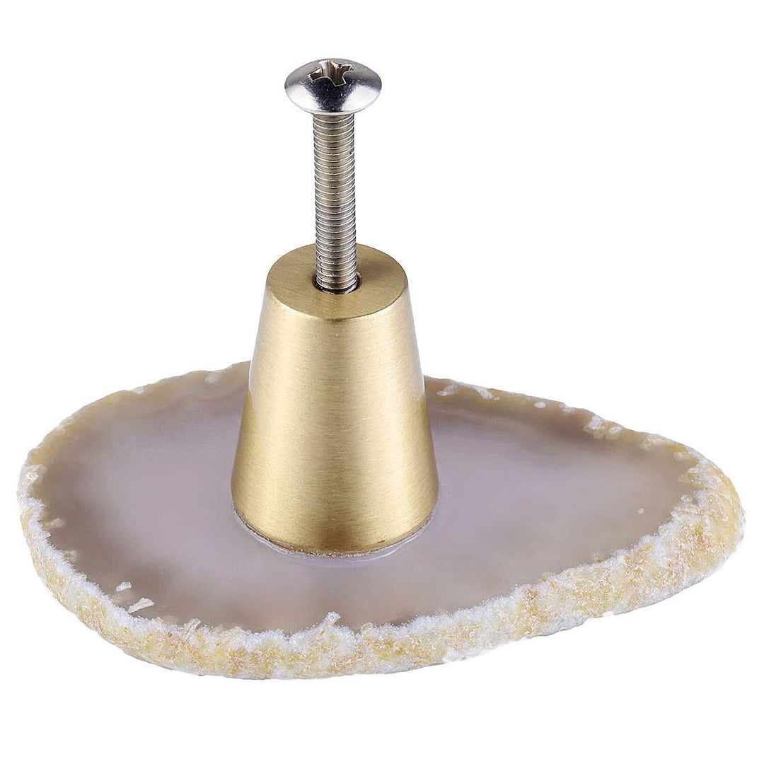 KYEYGWO 4 Stück Natürliche Farbe Unregelmässig Achat Scheiben Möbelknöpfe mit Schraube, Messing Schu