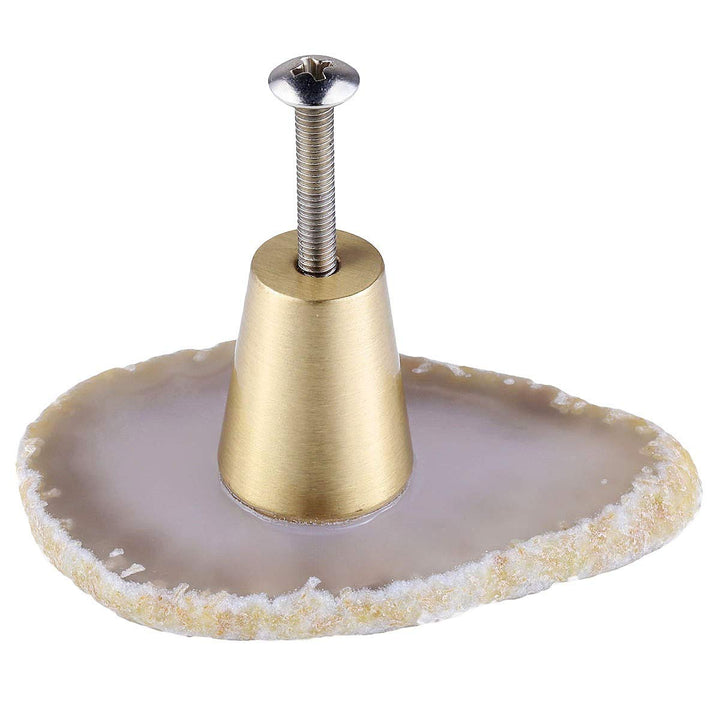 KYEYGWO 4 Stück Natürliche Farbe Unregelmässig Achat Scheiben Möbelknöpfe mit Schraube, Messing Schu