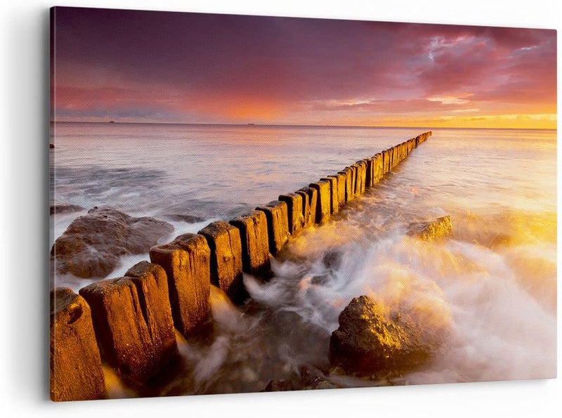 Bilder auf Leinwand 100x70cm Leinwandbild Boot Landschaft Meer Ostsee Gross Wanddeko Bild Schlafzimm