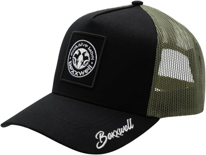 Bexxwell Trucker Cap schwarz mit Logo-Patch (optimale Passform, Kappe, Black, Truckercap, Logo, Cap,