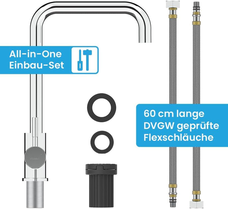 Bächlein Küchenarmatur Plivo (chrom) – Einhand-Spültischbatterie aus Edelstahl mit 360° schwenkbarem