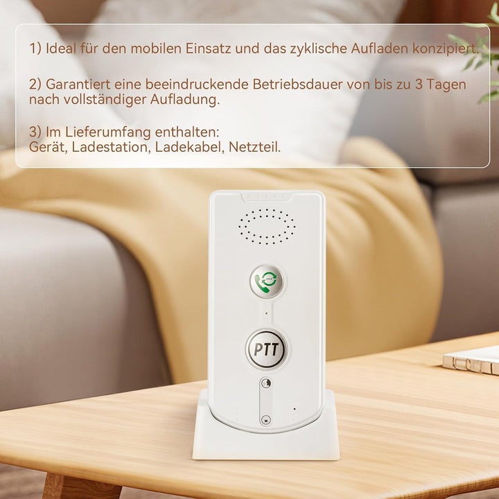 2 Wege Gegensprechanlagen 1000M, Smart Voice Intercom mit 38 Klingeltöne, Kabellose Notruf-Gegenspre