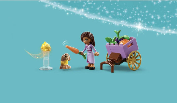 LEGO 43223 Disney Wish Asha in der Stadt Rosas, Wish-Film-Set mit Marktplatz, Asha-Minipuppe, Valent