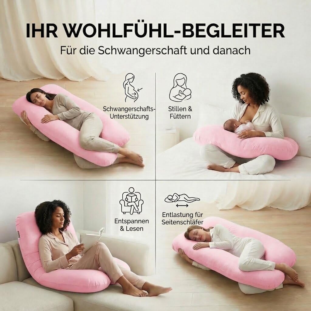 SMOOTHY® Schwangerschaftskissen 150x80cm, stützendes U-Form Stillkissen | Endlich durchschlafen, for