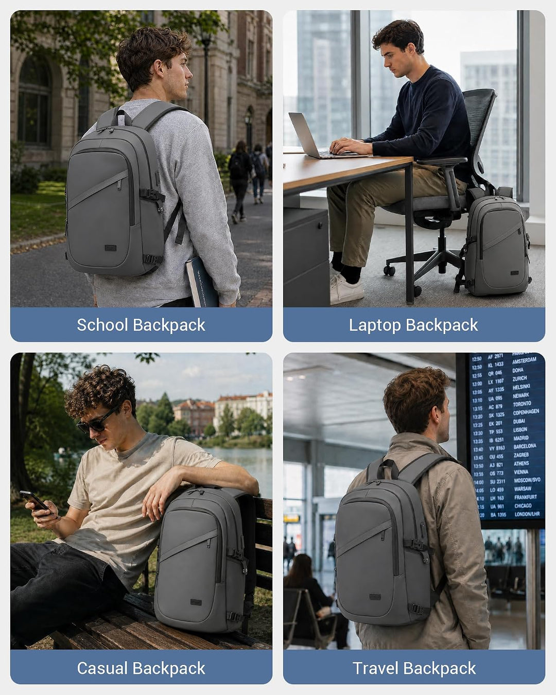 KONO Laptop Rucksack für Herren und Damen, Wasserdichter und Diebstahlsicher Business Laptoprucksack