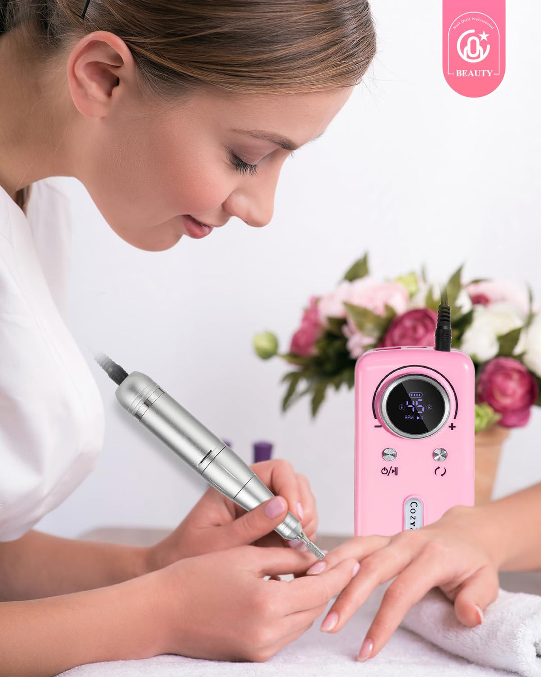 CozyZen Kabellose Nagelfeile Professionell: 45000 U/min Wiederaufladbare Elektrische Nagelfeile Set,