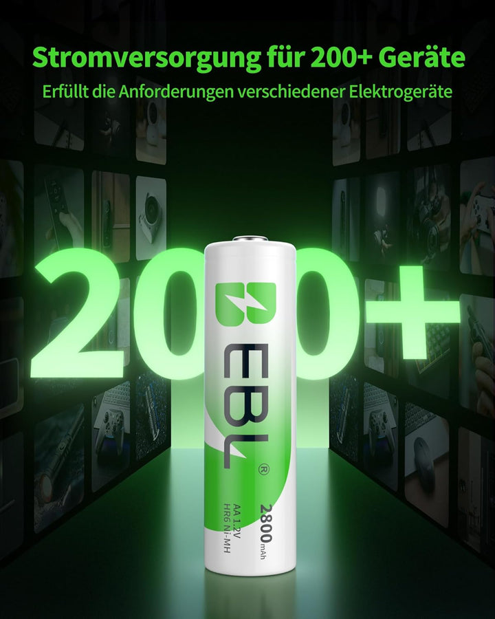 EBL Akku AA - wiederaufladbare AA Batterien 8 Stück mit hoher Kapazität 2800mAh,1,2V Mignon AA Batte
