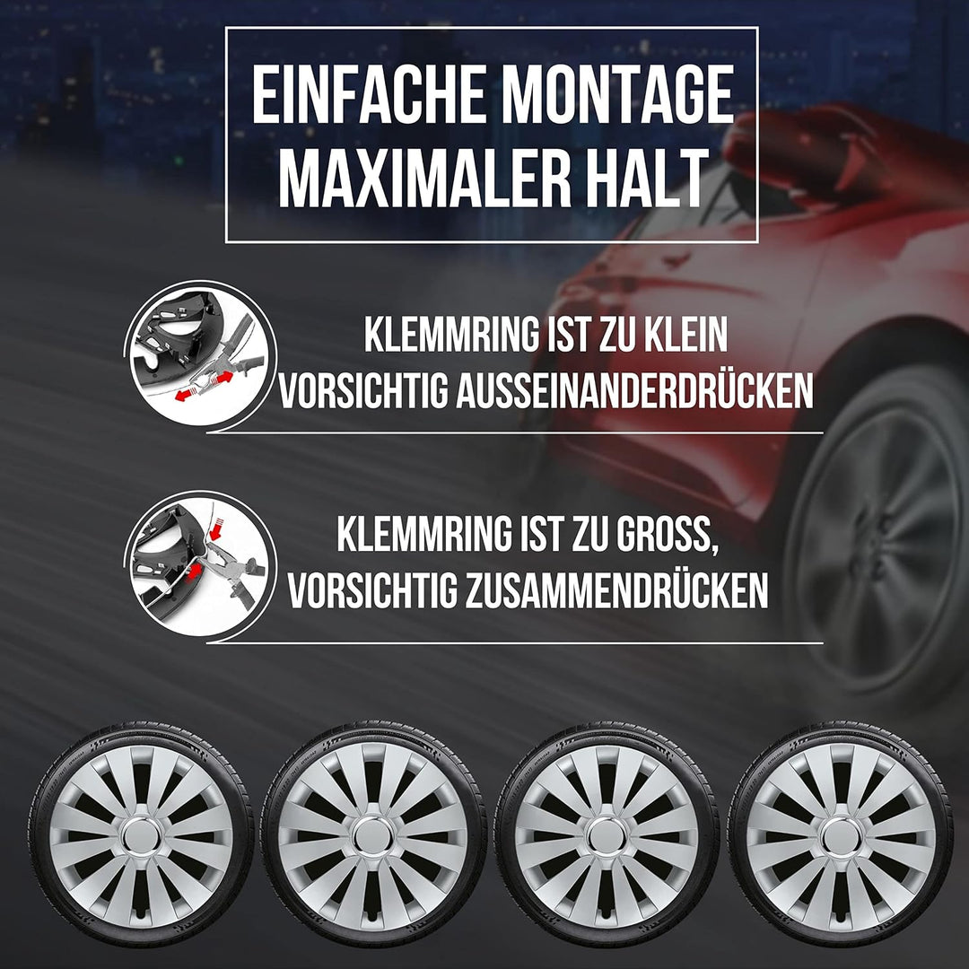Albrecht 16 Zoll Radkappen silber für Stahlfelgen - Sky Radzierblenden aus hochwertigem Kunststoff -