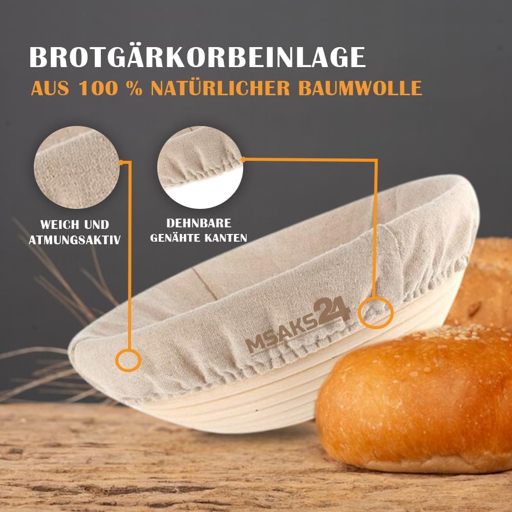 Premium Gärkörbchen Set für Perfektes Brotbacken – Inklusive Rundes Brotkorb Gärkorb 23cm aus Rattan