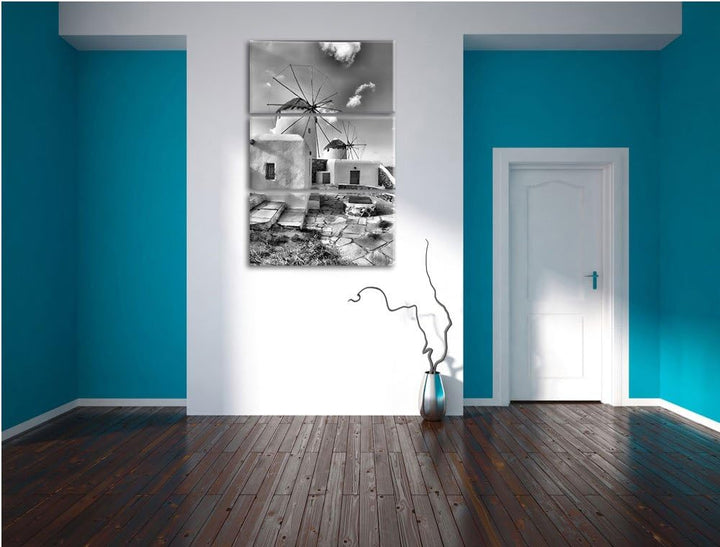 Pixxprint Windmühlen am Mittelmeer als Leinwandbild/Grösse: 3 Teilig (120x80) cm/Wandbild/Kunstdruck