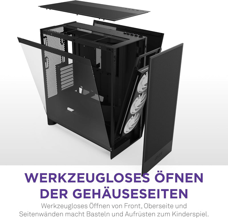 NZXT H7 Flow RGB | Mid-Tower-ATX-Airflow-Gehäuse mit RGB-Lüftern | Unterstützt Lüfter im Boden zur d