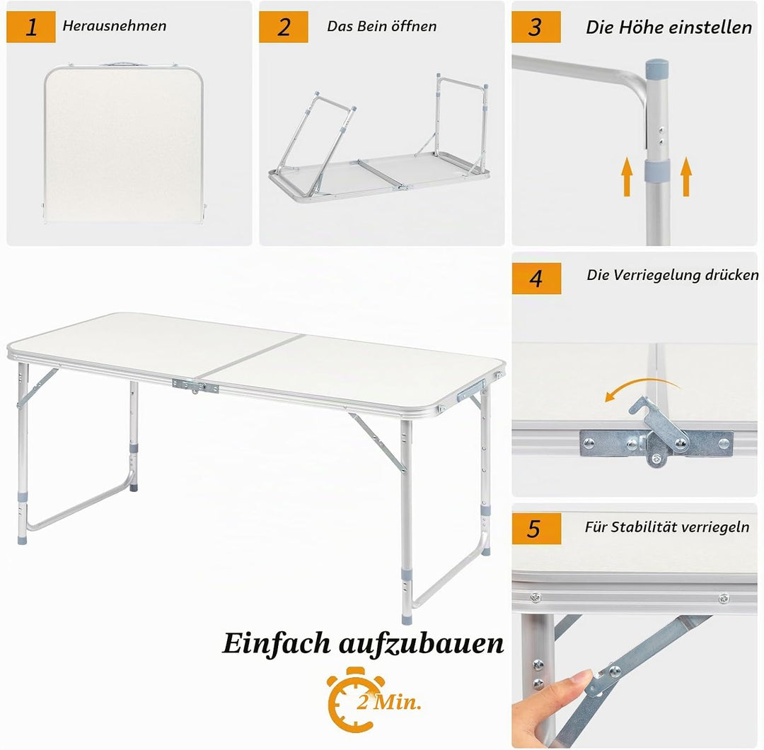 Bonnlo Klapptisch Höhenverstellbar, Gartentisch Wetterfest, Balkontisch Klappbar – Tragbarer Mehrzwe