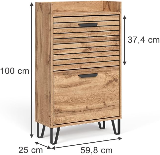Vicco Schuhkipper Amber, Eiche Wotan, 59.8 x 100 cm mit 2 Fächern, zur Ablage von Büchern, Lampen un