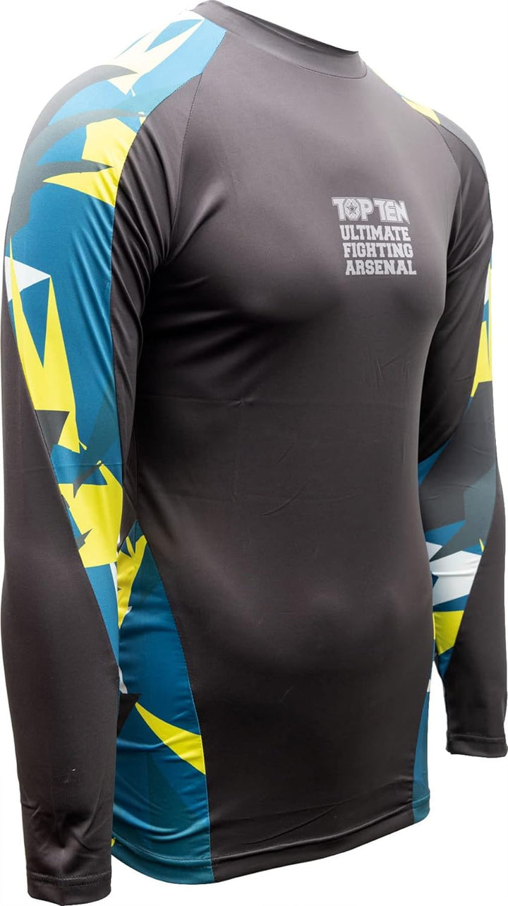 TOP TEN MMA Rash Guard „Jungle“ S Blau - Gelb, S Blau - Gelb
