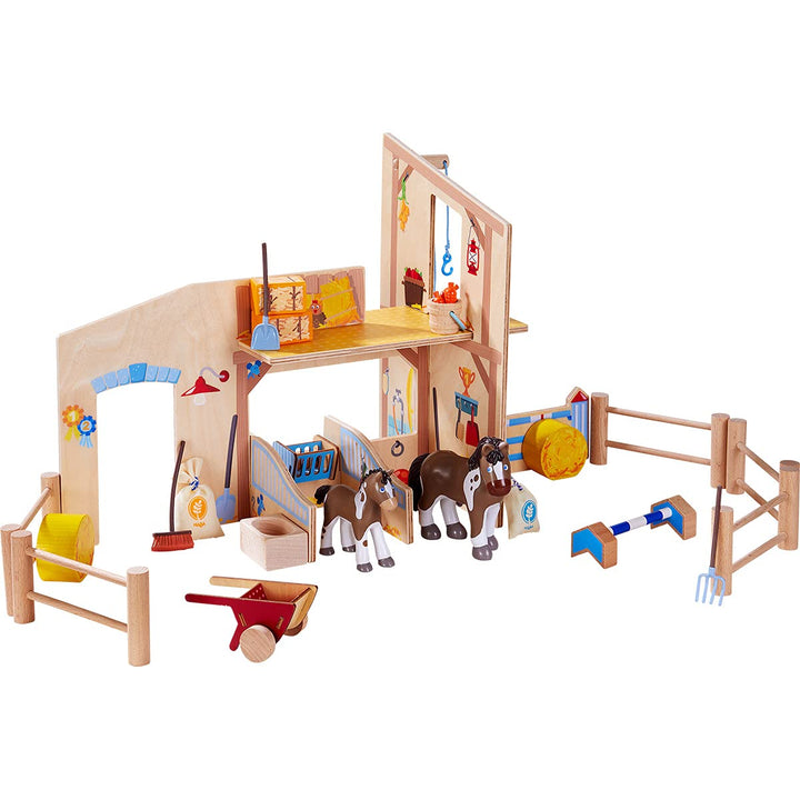 HABA 306156 - Little Friends – Reiterhof Pferdeglück, Zubehör für Biegepuppen ab 3 Jahren, Bunt